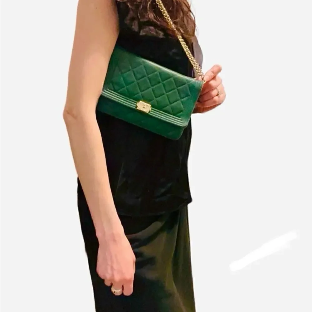 Chanel green boy gold logo mini bag with gold strap
